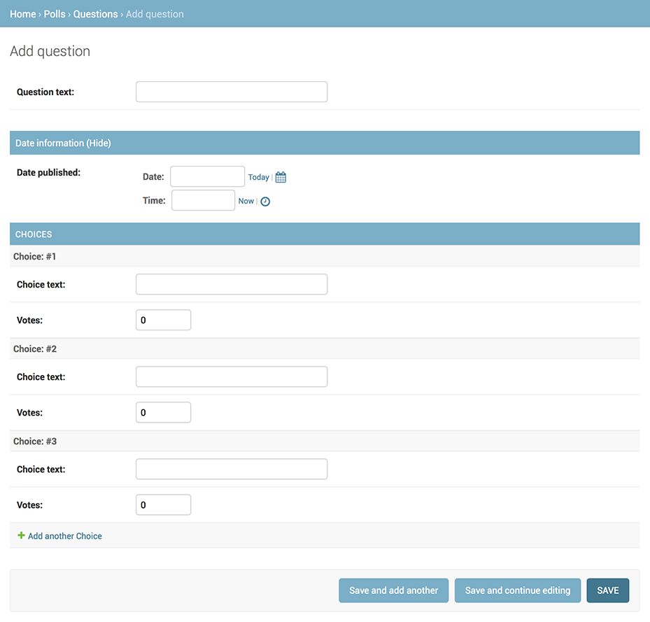 Add question page now has choices on it